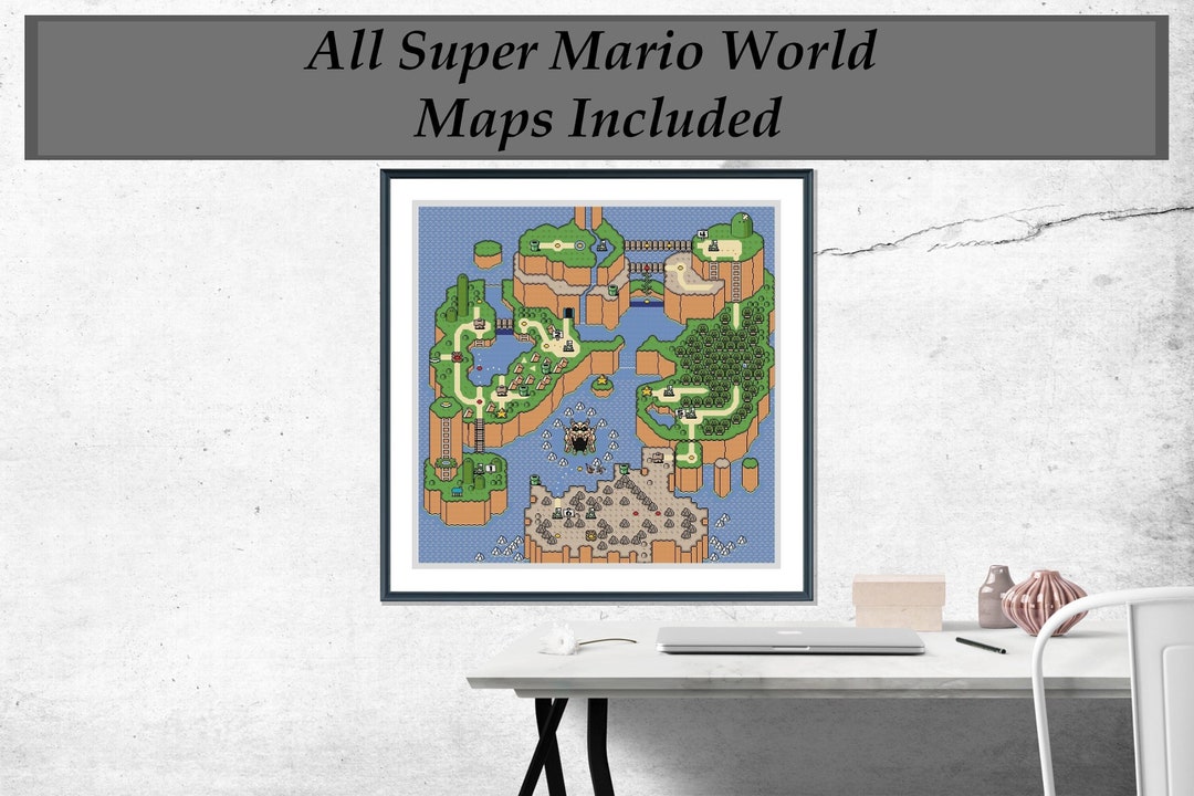 Super Mario World Map Cross Stitch Pattern Overworld Retro 