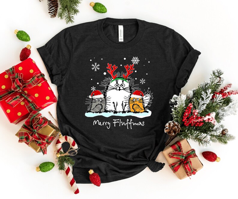 Merry Fluffmas Shirt Funny Christmas Cat T Shirt Christmas image 1