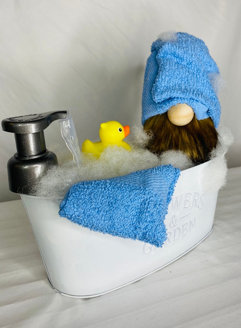 Bathtub Gnome Cute Blue Bathroom Decor. Bathing Gnome Tub Etsy