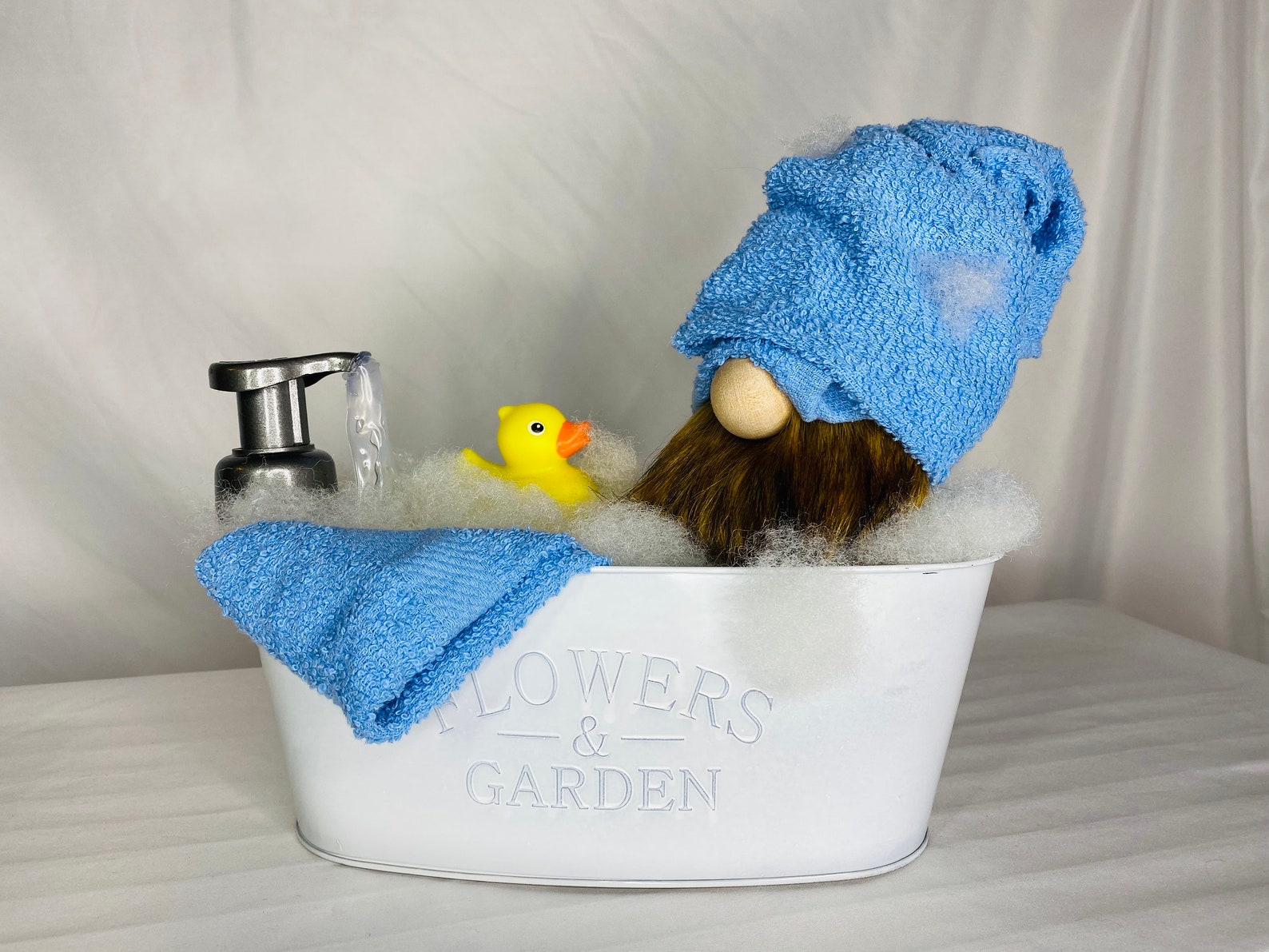 Bathtub Gnome Cute Blue Bathroom Decor. Bathing Gnome Tub Etsy