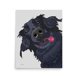 Flatcoat Retriever Pop Art Hund Giclée Print Poster - grauer Hintergrund - 50 x 40 cm von Künstler John Carver