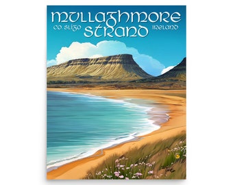 Mullaghmore Strand with Benbulben - Sligo - Ireland - vintage style poster 20x16in art print by John Carver