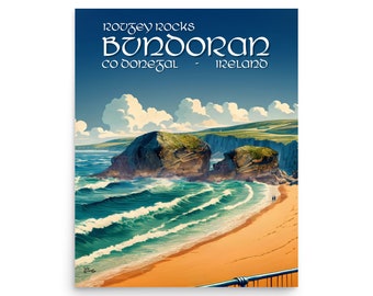 Rougey Rocks - Bundoran - Donegal - Ireland - Vintage Style Travel Poster - 20x16in Fine Art Quality Print- by Artist John Carver