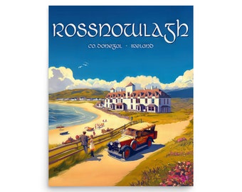 Vintage Art Deco Style Travel Poster - Rossnowlagh - Donegal - Ireland - 20x16in Art Quality print by Artist John Carver