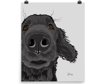 Pop Art Flatcoat Retriever against a grey background - 20x16in Giclée print