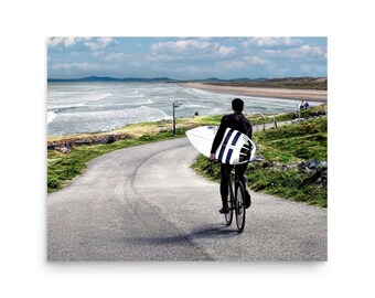 Surfer on a Bike - Tullan Strand - Bundoran - Donegal - Ireland - 12x16in or 16x20in Matte Giclee Art Quality Print