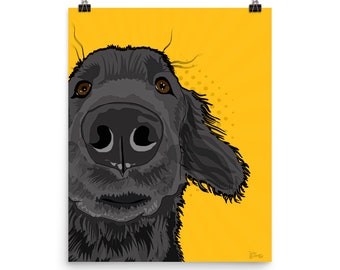 Pop Art Flat Coat Black Retriever Dog Poster 20x16in Giclée print