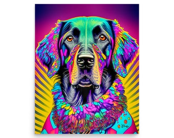 Pop-Art Psychedelic Flatcoat Retriever 20x16in Giclee Print - by artist John Carver