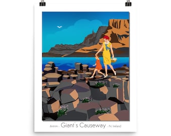 Giant's Causeway - Antrim - N. Ireland - Vintage Style Poster 20x16in Giclée print