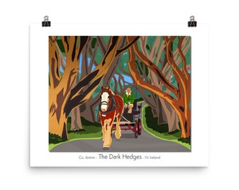 The Dark Hedges - Antrim - N Ireland - Vintage Style Poster 20x16in - Giclée Print