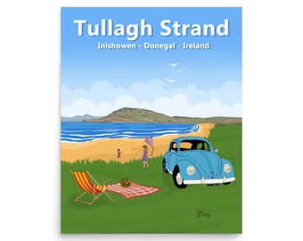 Tullagh Strand - Inishowen - Donegal - Ireland - Vintage style travel poster - Giclee Print - 20x16in