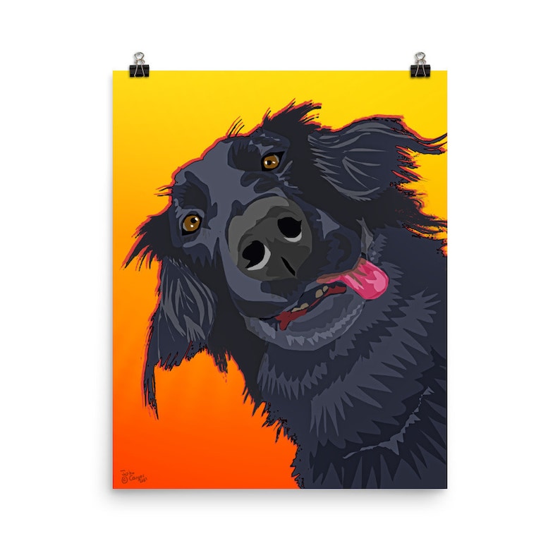 Flatcoat Retriever Pop Art Dog Giclée Print Poster 20x16in by image 1