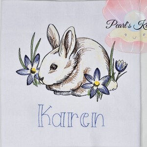 Embroidered Floral Birthday Shirt, Girl Spring Bunny Rabbit Hare Shirt, Easter Flower Egg hunt Shirt