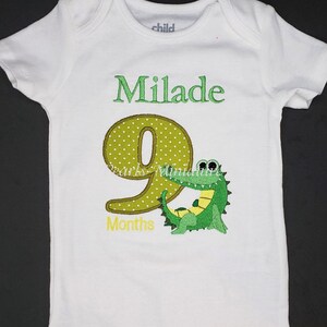 Embroidered Gator Monthly Milestone Baby Onesie