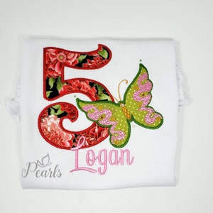 Butterfly Number Birthday Shirt, Floral Birthday Shirt, Girl Birthday Shirt, 5th Birthday Shirt