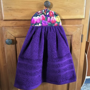 Double, quilted hanging towel, purple, covered button, Mother&#39;s Day gift