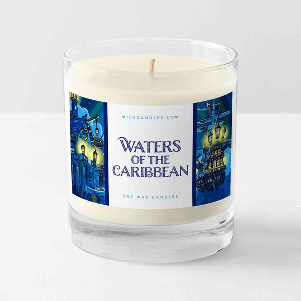 WATERS of THE CARIBBEAN Candle 30cl / 20cl - Disney Inspired 100% Luxury Natural Hand Poured Soy Wax - Pirates Treasure Jack Sparrow Ocean