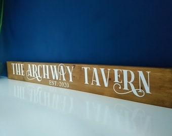 Large 100cm long, personalized wooden bar sign. Outdoor pub sign. Business name sign. Personalised custom hand painted or sign vinyl.