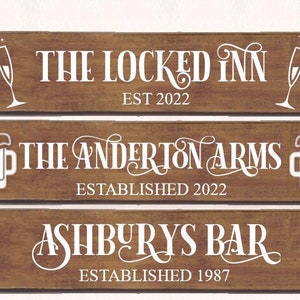 Large personalised bar pub sign. Wooden Plaque Oak Stained. 50cm or 100cm. UK Seller. Home Decor for Indoor or Outdoor Bars
