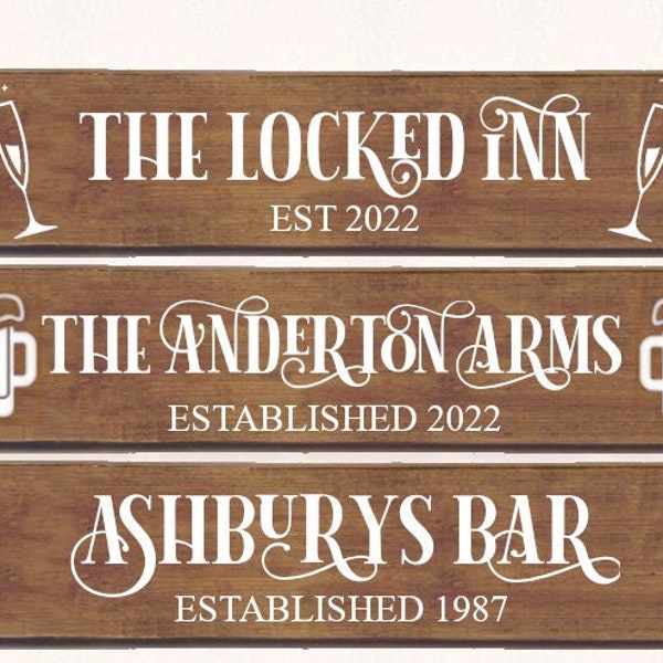 Großes personalisiertes Bar-Pub-Schild. Holzplakette Eiche gebeizt. 50cm oder 100cm. UK Verkäufer. Home Decor für Indoor oder Outdoor Bars