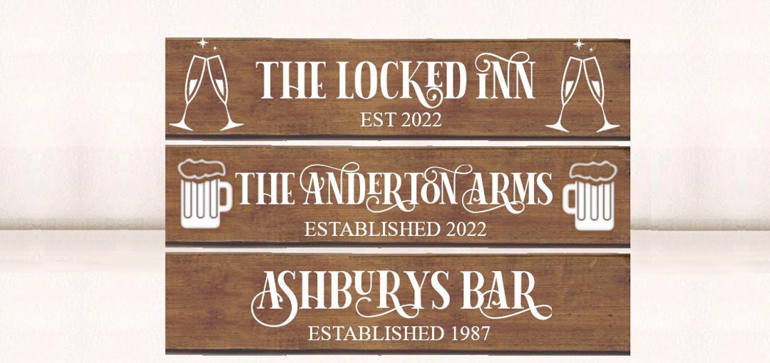 Large Personalised Bar Pub Sign. Wooden Plaque Oak Stained. 50cm or