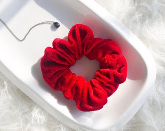 Red Velvet Scrunchie | 90s Accessory for Women | Red Chouchou | Velvet Hair Tie | Handmade Gifts for Her | Bright Red Hair Scrunchie