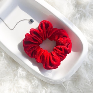 Red Velvet Scrunchie | 90s Accessory for Women | Red Chouchou | Velvet Hair Tie | Handmade Gifts for Her | Bright Red Hair Scrunchie