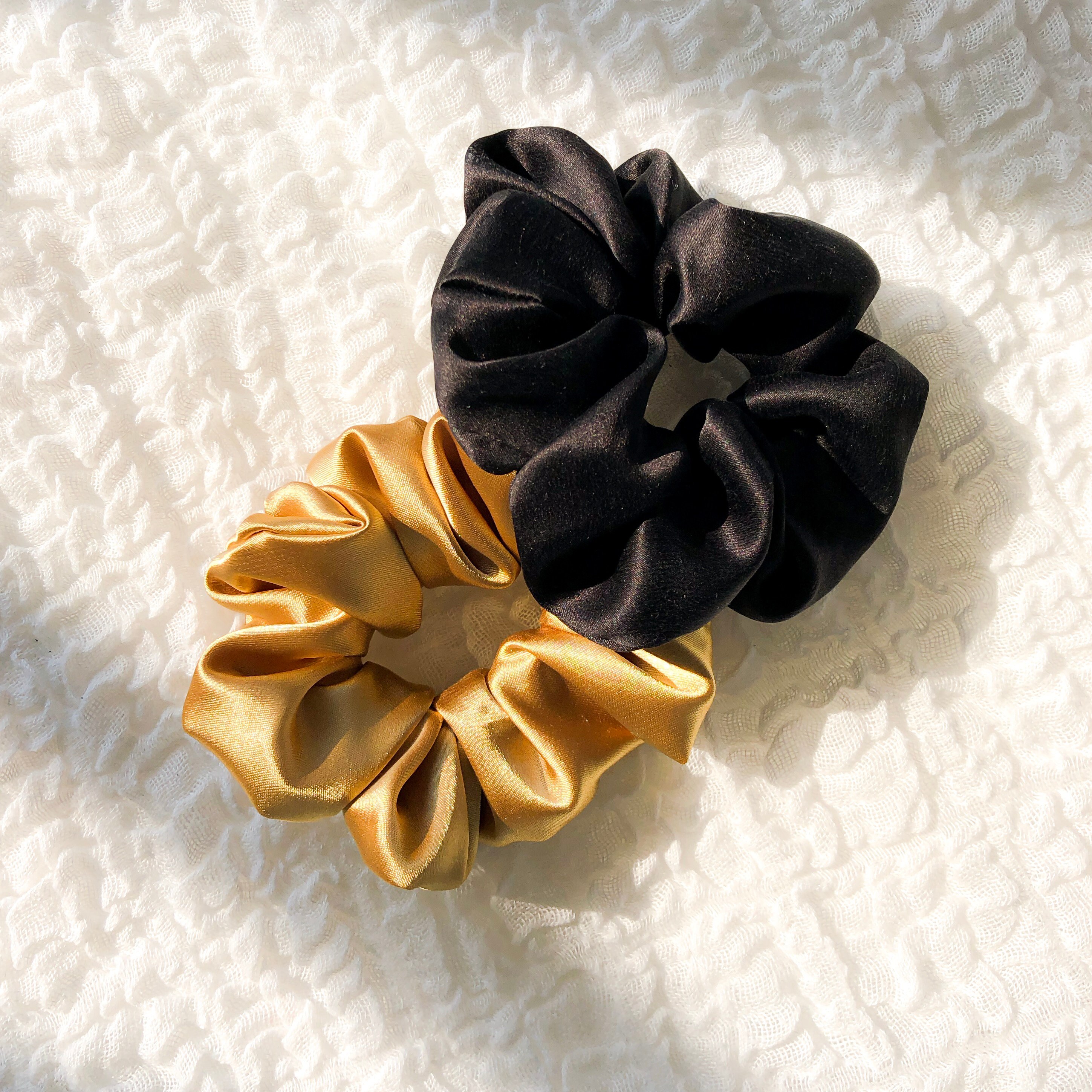 Gold-black-navy Silk Scrunchie Set | Aesthetic Silk Scrunchy Pack