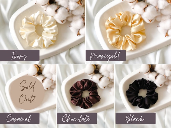 Neutral Tones Silk Satin Scrunchie Set | Brown Silk Scrunchy  display picture 3