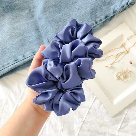 Silk Scrunchie in Prussian Blue | Blue Satin Scrunchy | Silk Hair Tie | Chouchou En Soie | Christmas Gift for Her | Luxury Women's Gift Idea