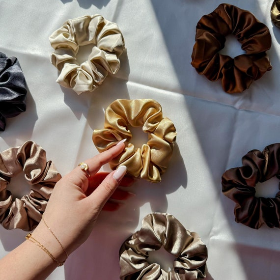 Neutral Silk Satin Scrunchie Set | Handmade Luxurious Hair 