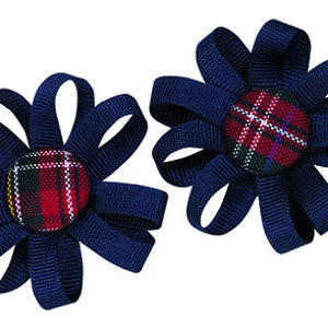 Pigtail Button Bows, School Uniform, Plaid Bows, Back to School, Hair accessory