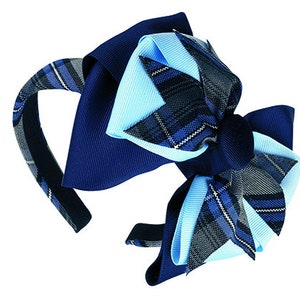 Spiked Bow on Headband, School Uniform, Plaid headband, Plaid Bows, Back to School, Hair accessory