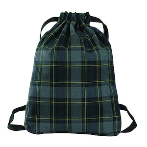 Handmade Plaid Tote Sling Bag, Drawstring Shoulder Straps - Embroidery available