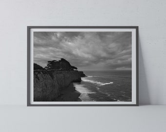 Stormy Beach Black and White Photography Wall Art Instant Download Landscape Photo Print Decor Photo Art No.39