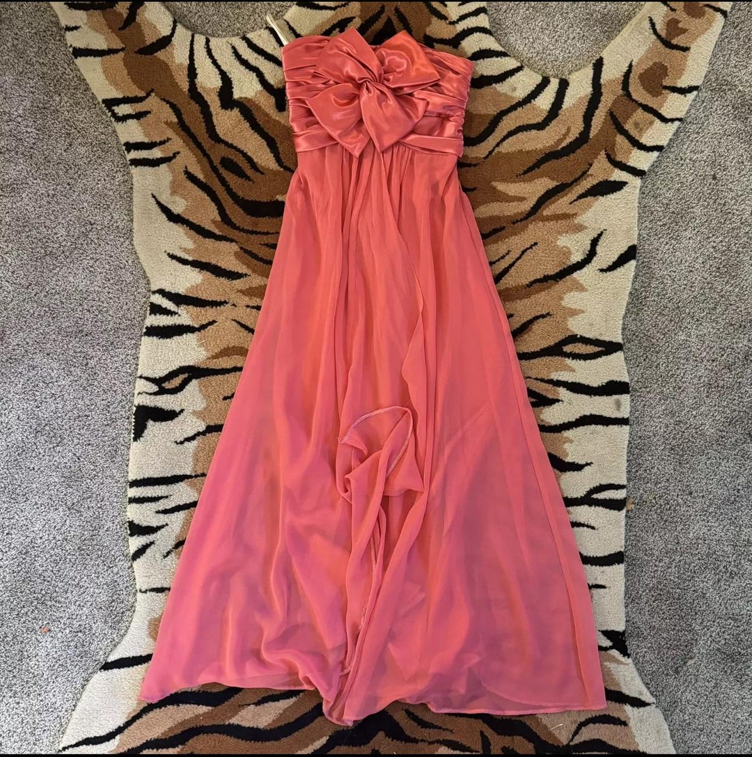 Vintage Jessica Mcclintock Gunne Sax Peach Pink Bow Strapless Dress Sz ...