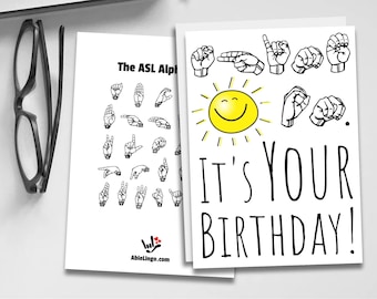 Printable ASL Birthday Card With ASL Alphabet FREE Envelope - Etsy New Zealand