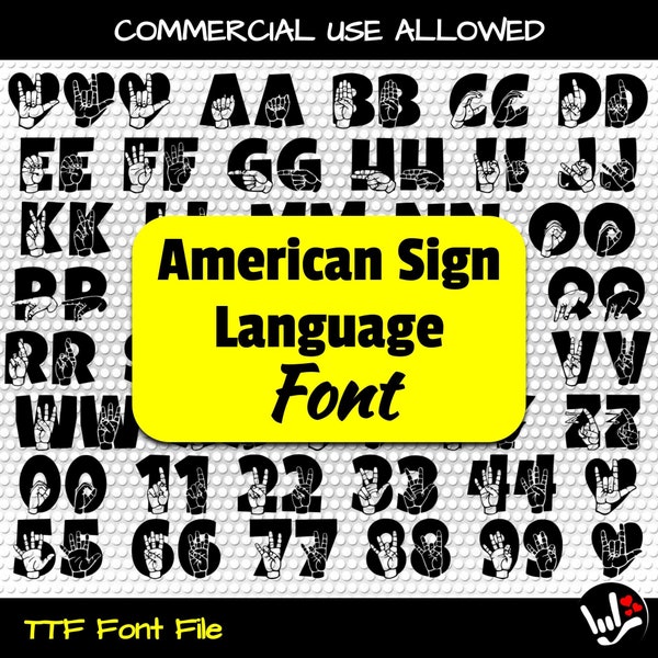 ASL Font TTF File • Type Asl Letters & Numbers + ILY Signs • Type In American Sign Language • Asl True Type Font • Sign Language ttf Font