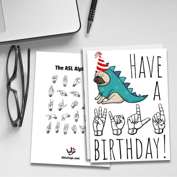 Printable ASL Birthday Card With ASL Alphabet • FREE Envelope Template • Sign Language Greeting Card • American Sign Language B-Day Asl Card