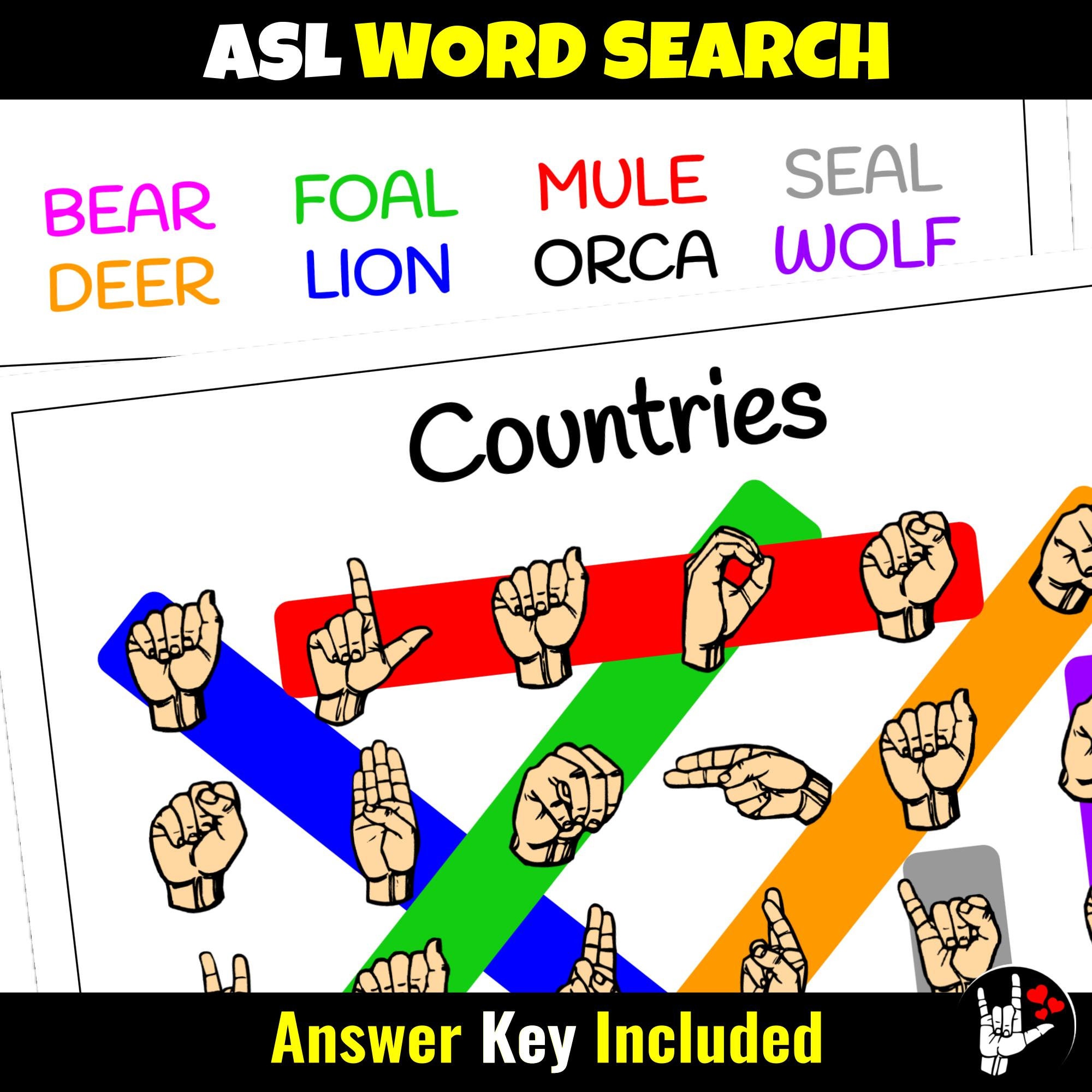 ASL Sign Language Word Search Printable ASL Word Search Etsy