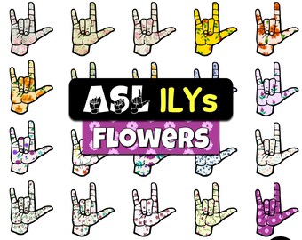 ASL Flower ILY Signs Clipart | American Sign Language (Digital Download)