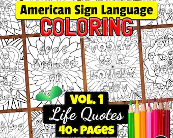 Pagine da colorare digitali e stampabili ASL 8.5x11 / pdf jpg png / Riconoscimento ortografico della lingua dei segni americana / Pagine da colorare stampabili