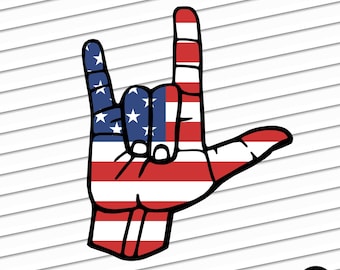 ASL I Love You Hand Sign PNG • USA Flag Clipart (Digital Download)