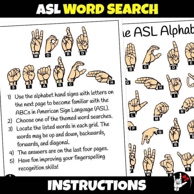 ASL Sign Language Word Search Printable ASL Word Search American Sign ...