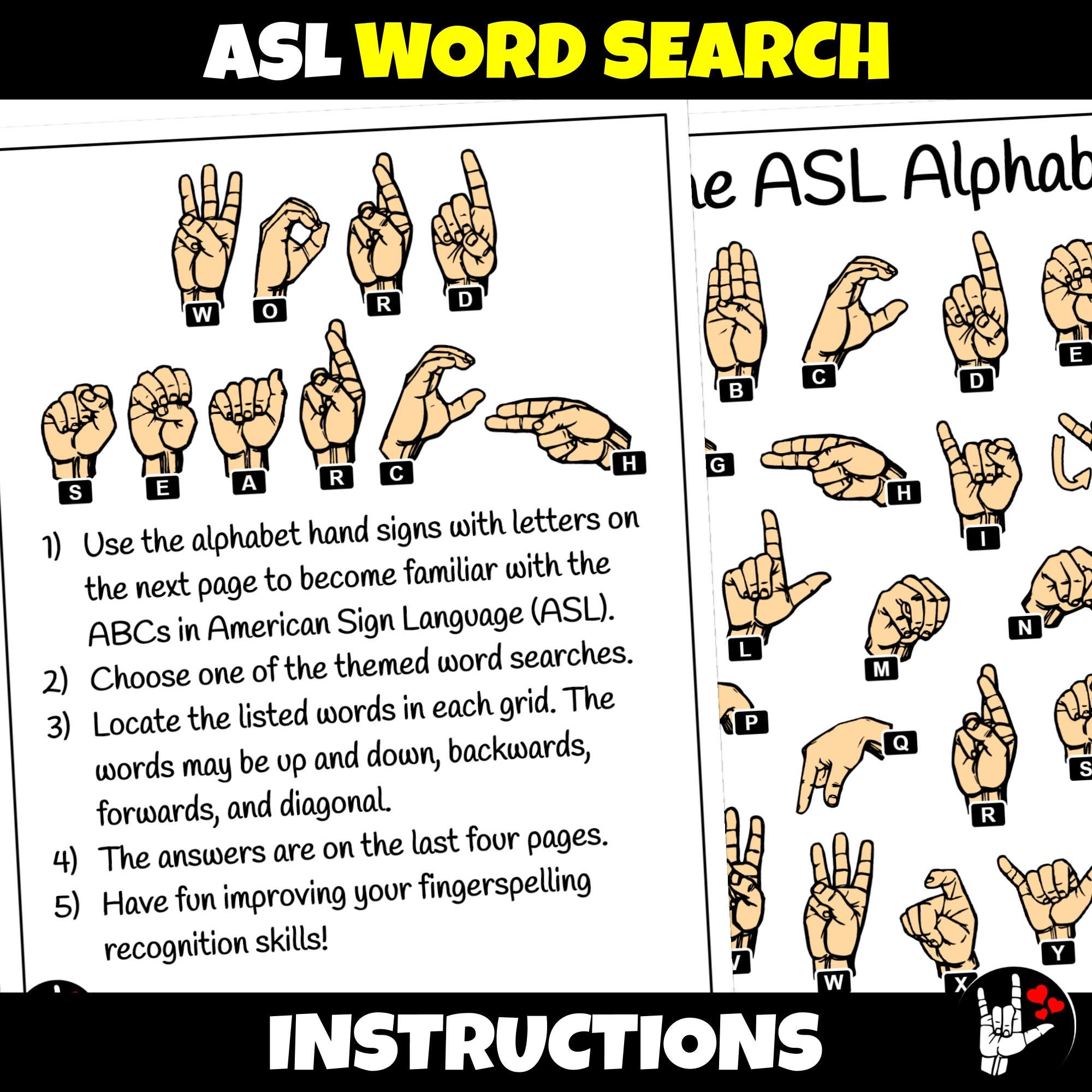ASL Sign Language Word Search Printable ASL Word Search - Etsy