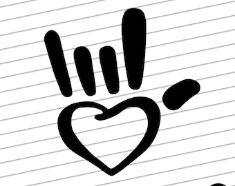 ASL I Love You Sign SVG • Palm Heart, Black & White (Digital Download)