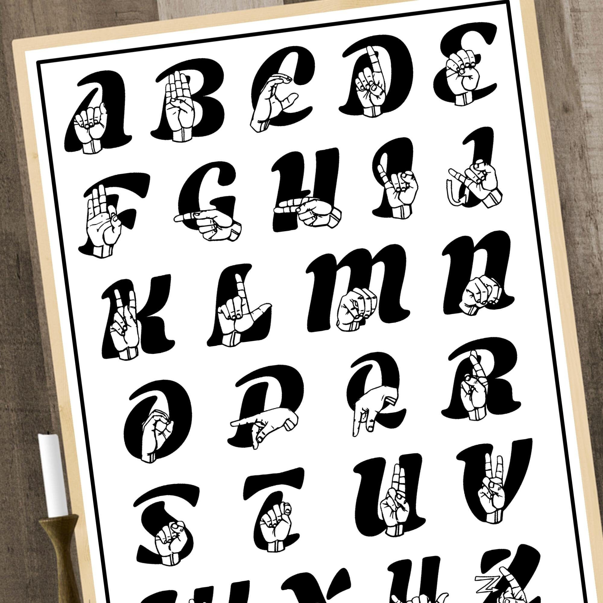 sign language alphabet chart asl abcs chart sign language etsy