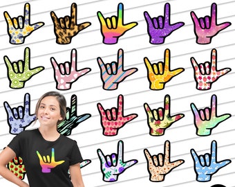 ASL ILYs Colorful I Love You Signs | Mixed Designs PNG | I Love You In American Sign Language | png clipart files | 60 Unique Hi-res Designs