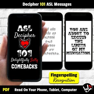 PDF eBook | ASL Ontcijfer 101 Heerlijk Zoute Comebacks | Amerikaanse gebarentaal | Verbeter asl vingerspelling herkenning antwoorden inbegrepen