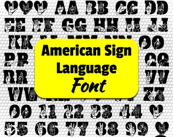 Archivo TTF de fuente ASL • Escriba letras y números en Asl + signos ILY • Escriba en lenguaje de señas americano • Fuente Asl True Type • Fuente ttf en lenguaje de señas